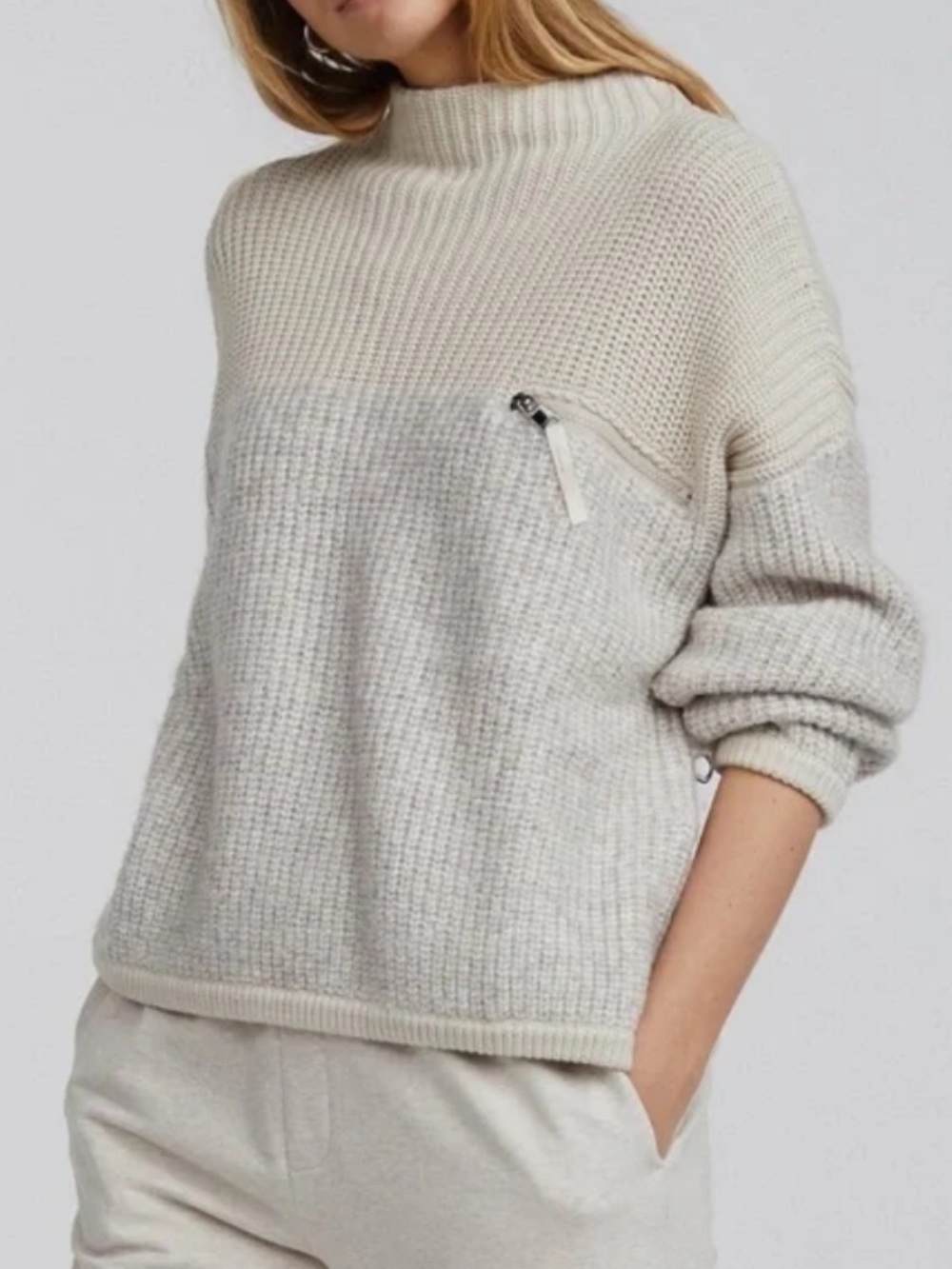 Varley darwell mockneck sweater true knit mirage zipper details womens L cotton